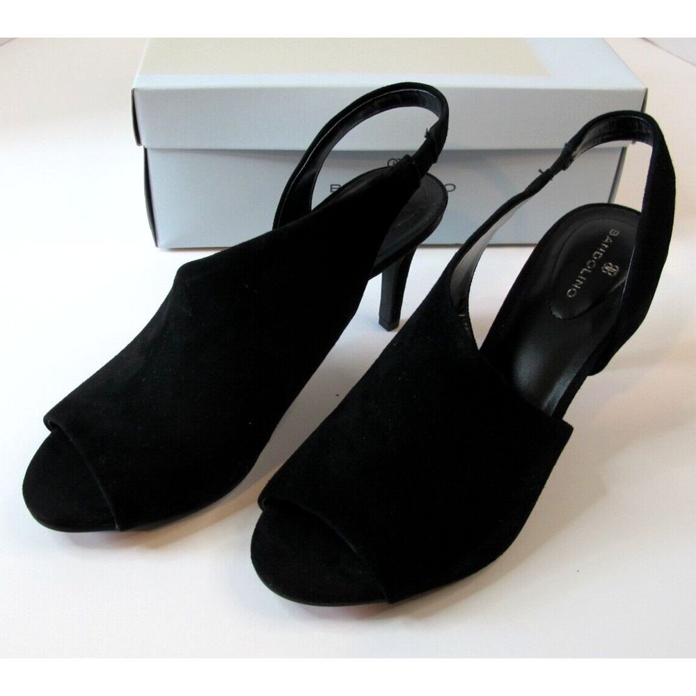 Bandolino Jasmine Black Suede Peep Toe Slingback Peep Toe‎ Heels Women's 8.5M